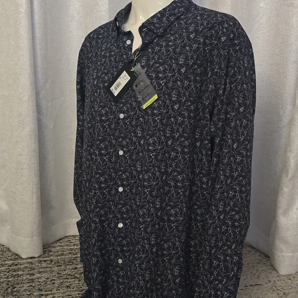 Black White Murano Strecth Mens Button Dress Performance Shirt New Big Tall 3XT - Picture 2 of 4